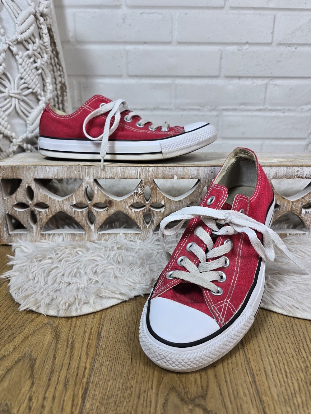 Red Converse Low Top Sneakers Size 7 Womens